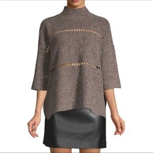 FRENCH CONNECTION High Low Cutout Oversized Sweater Top Cute! XS Brown